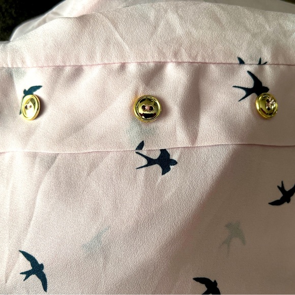 Zenobia Plus Size pink with birds scoop neck cuffed short Sleeves Top - Picture 4 of 4